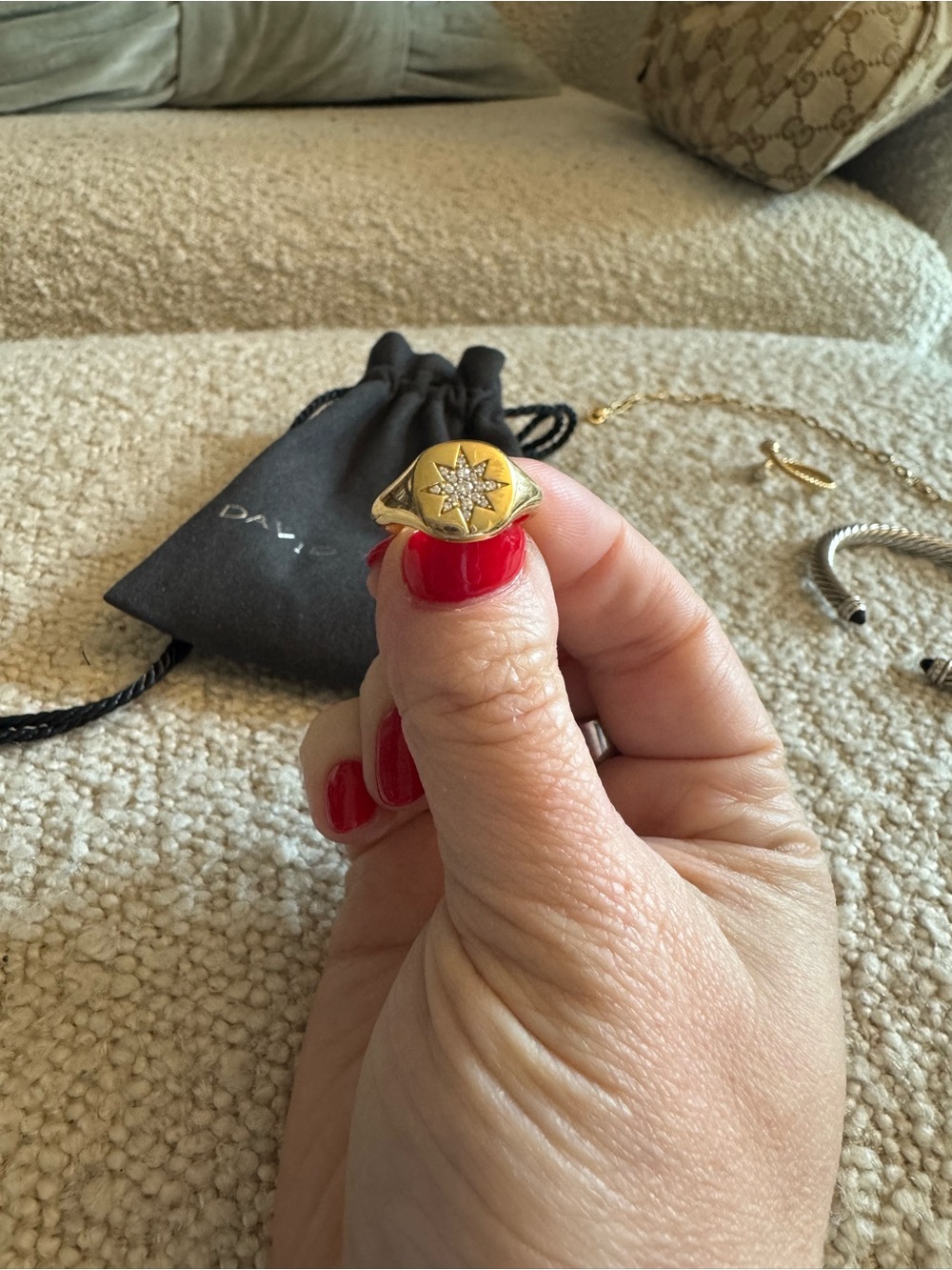 David Yurman Yellow Gold Compass Ring with Diamond Star - Picture 4 of 6